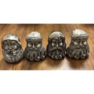 Vintage 1995 Santa Claus Pewter Napkin Holders Set of 4 Home for the Holidays